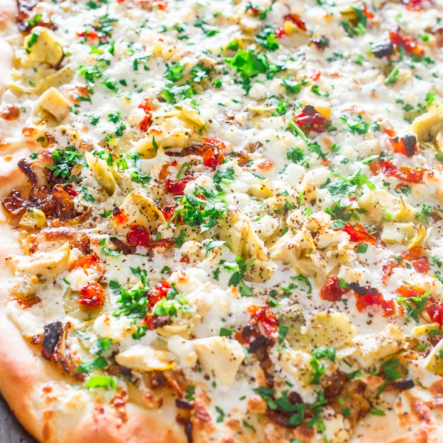Artichoke, Sun Dried Tomatoes and Goat Cheese Pizza