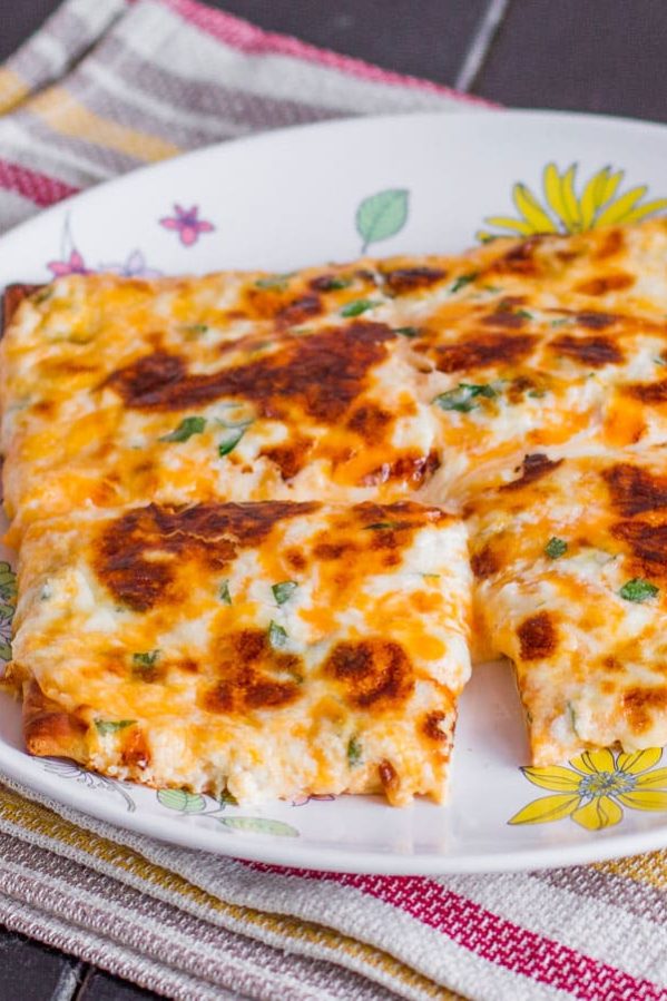 cheesy flatbread on a plate