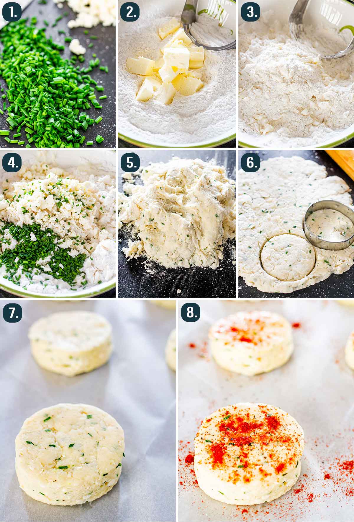 process shots showing how to make feta cheese biscuits