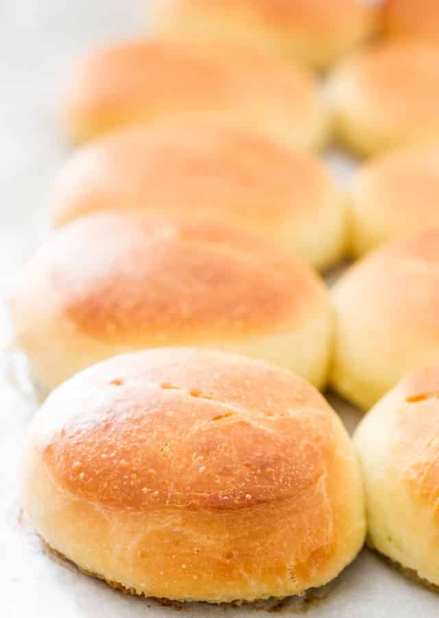a close up shot of fresh slider buns