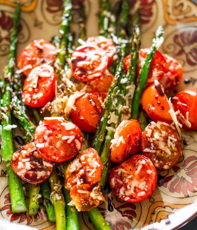 balsamic parmesan roasted asparagus and tomatoes