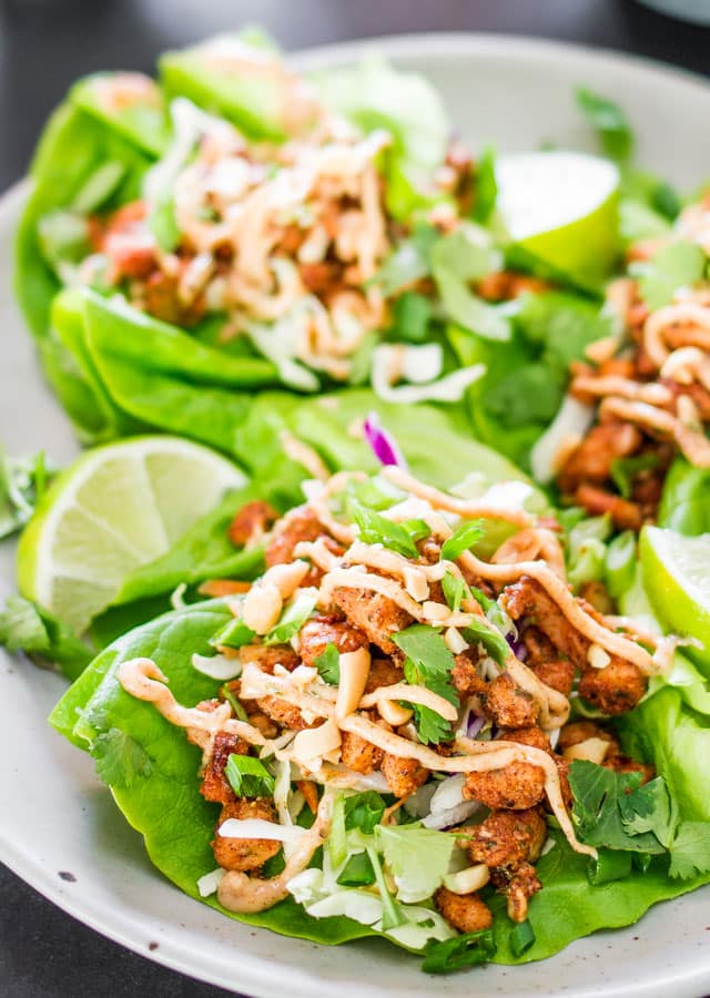 These Jamaican Jerk Chicken Lettuce Wraps are spicy, delicious and super healthy. Perfect for a light lunch or dinner. 