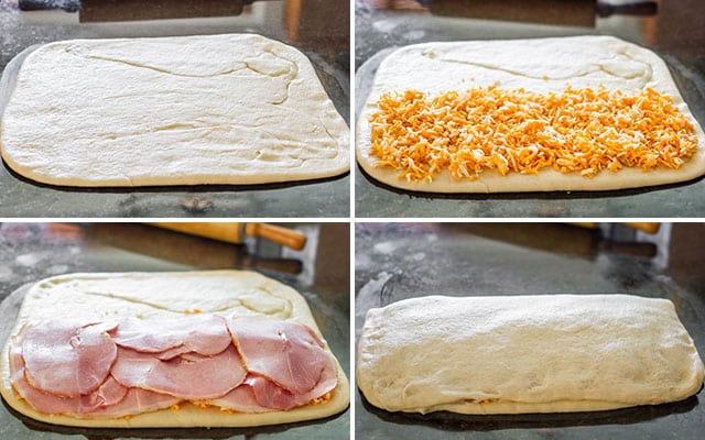 process shots for making Ham and Cheese Pockets