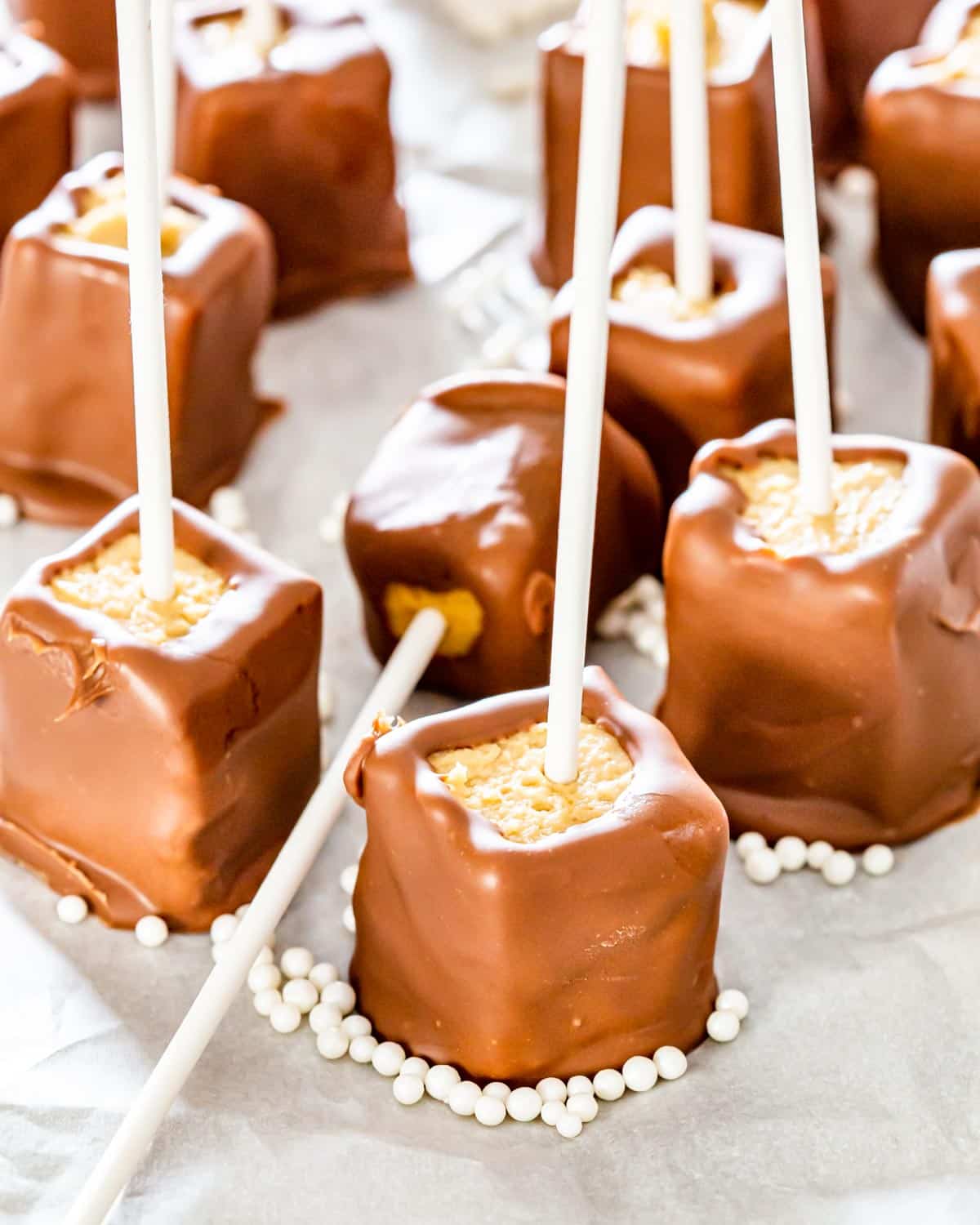 Chocolate Peanut Butter Cheesecake Pops - Jo Cooks