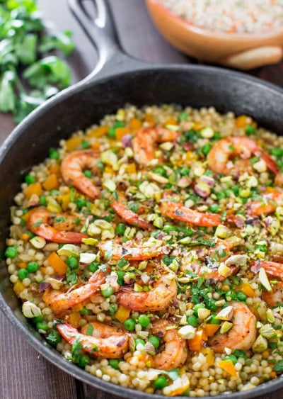 One Pot Couscous with Shrimp and Peas - Jo Cooks