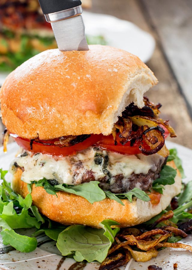 Blue Cheese and Crispy Fried Onion Burgers
