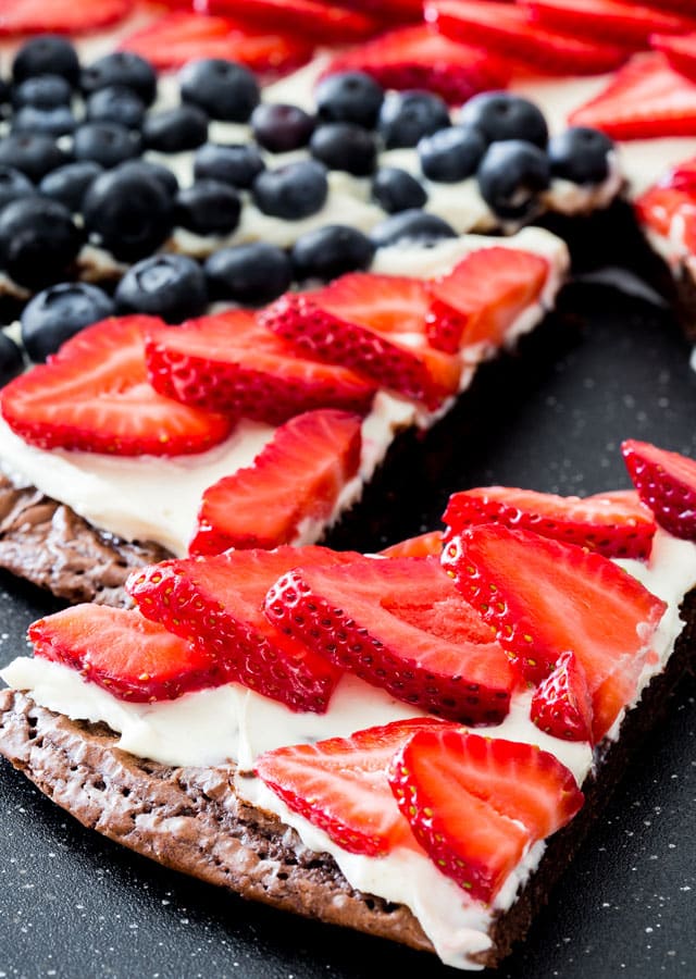 a slice of Red White and Blue Brownie Pizza 