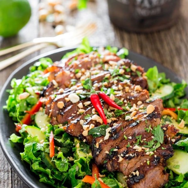 thai steak salad on a plate