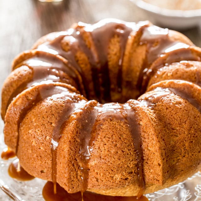 rum cake topped with rum caramel sauce