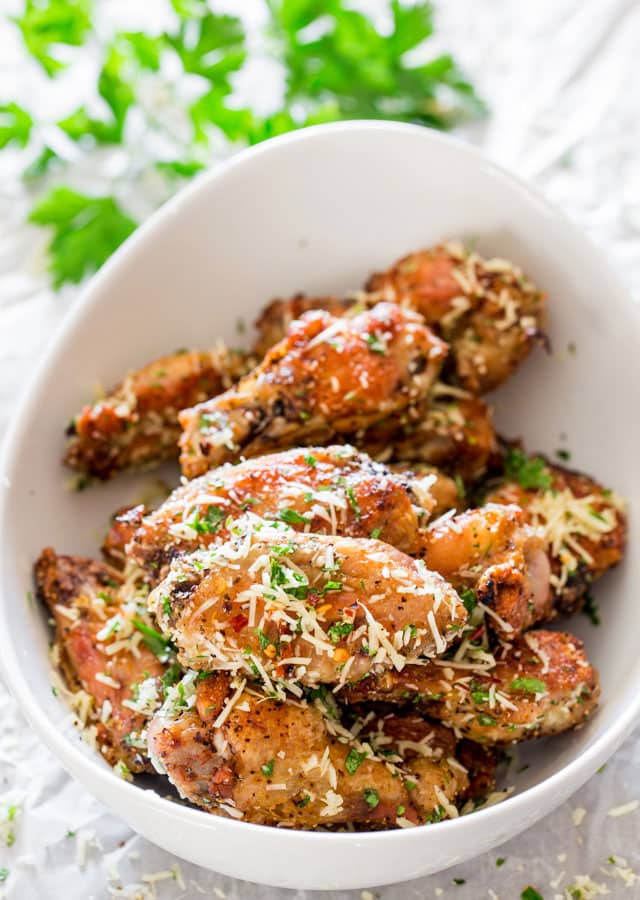 Crispy Baked Parmesan Chicken Wings in a bowl