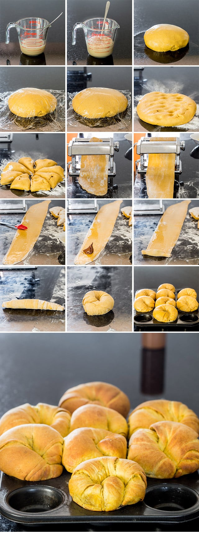 process shots showing how to make pumpkin cruffins