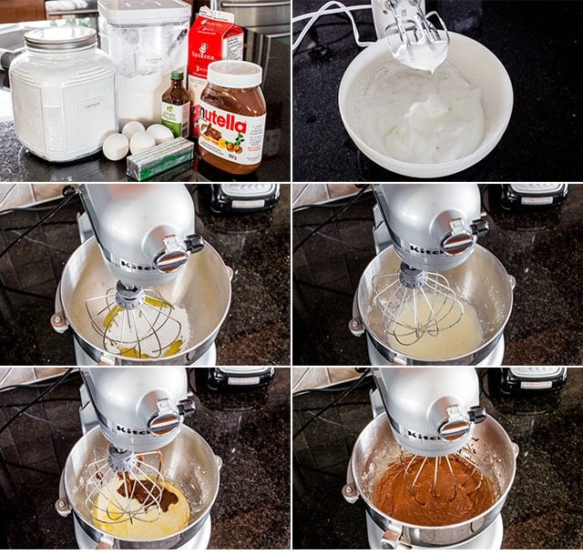 Step by step shots showing how to make Nutella Magic Cake