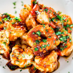 close up shot of honey soy shrimp