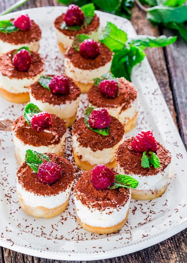 a platter of Mini Tiramisu Cheesecakes