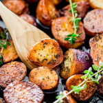 close up shot of thyme skillet potatoes