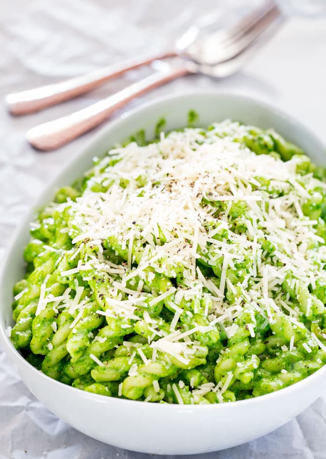 Arugula and Walnut Pesto Pasta.