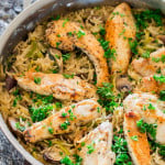 one pot creamy chicken with mushrooms and leek rice