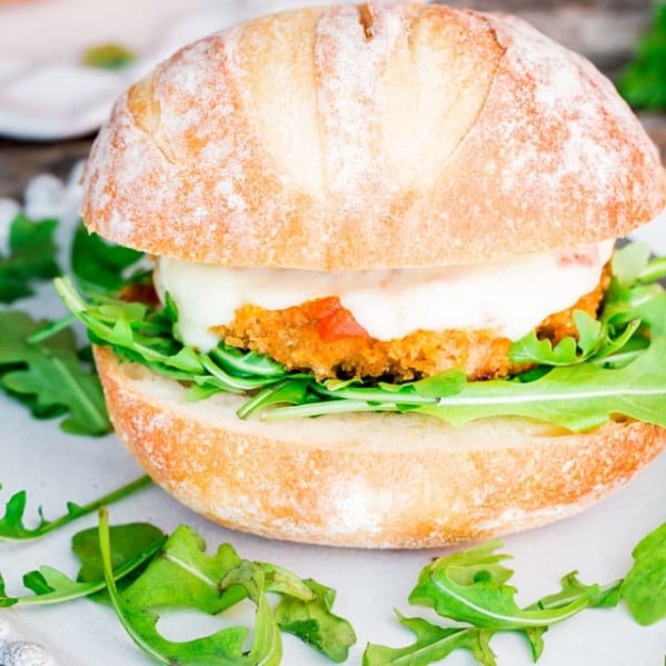a chicken parmwich on a plate