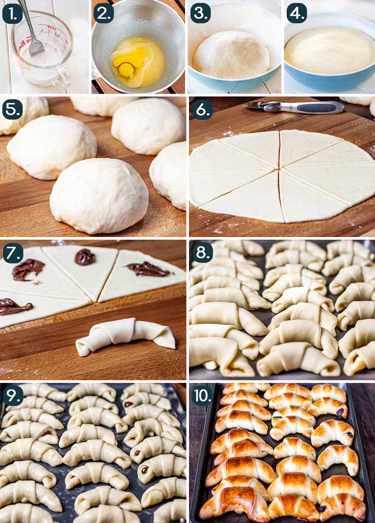 process shots showing how to make nutella stuffed rolls