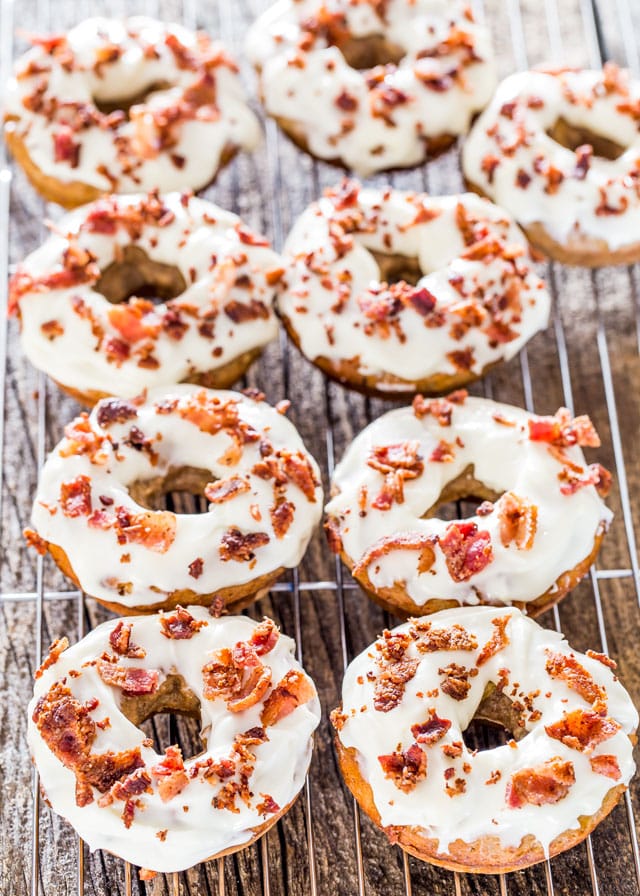 Porky Monkey Donuts glazed and topped with bacon