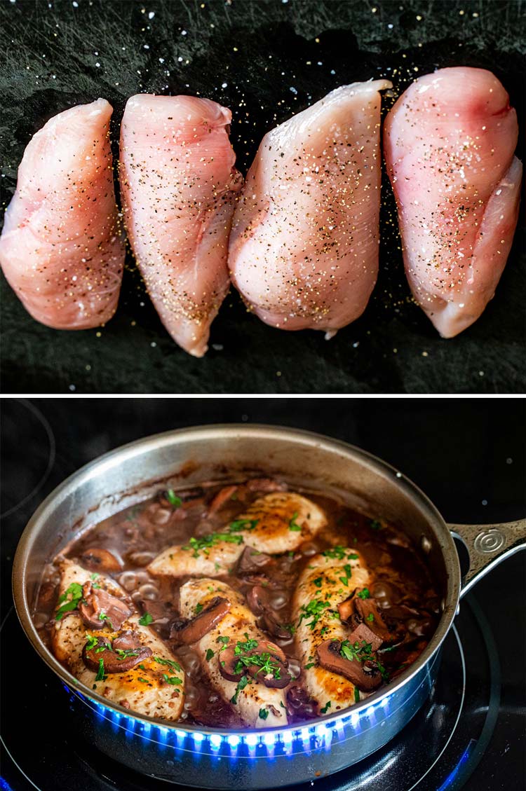 process shots showing how to make chicken madeira