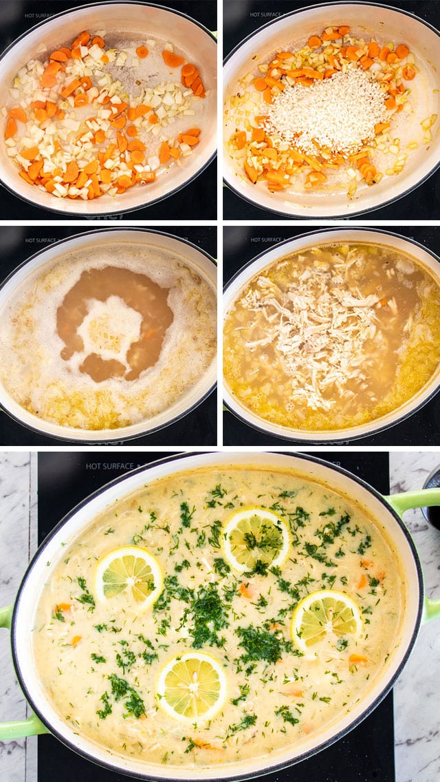 process shots for making Avgolemono Soup