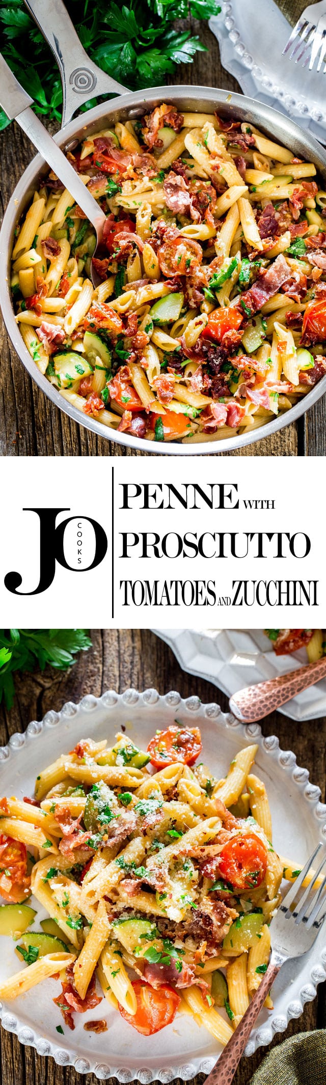 penne with prosciutto, tomatoes and zucchini