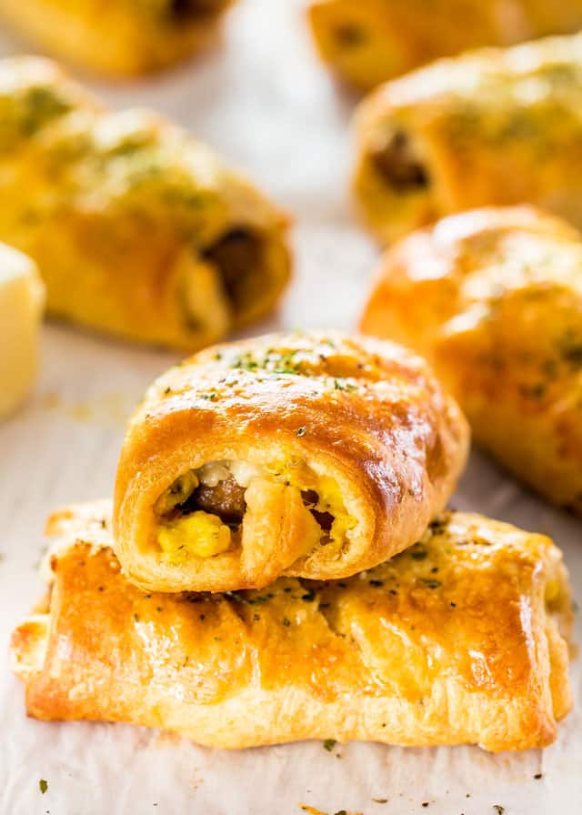 Breakfast Rolls stacked on parchment paper
