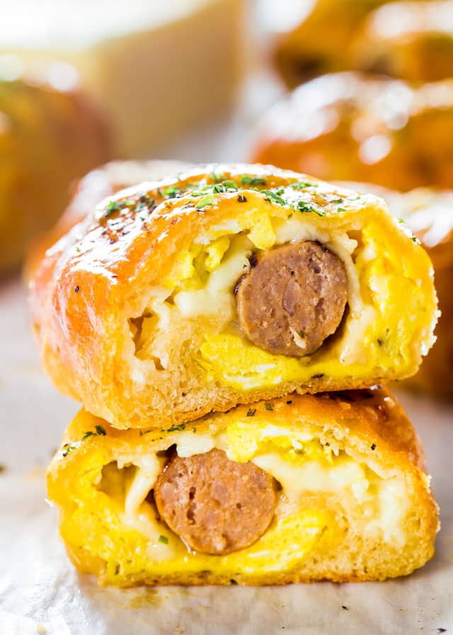 Breakfast Rolls cut in half and stacked