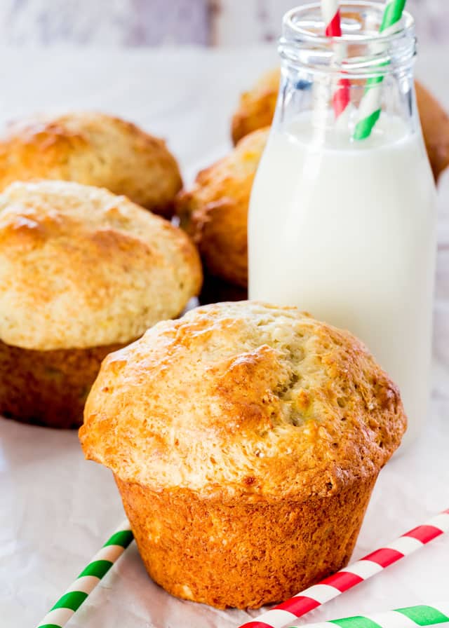 banana muffins with a glass of milk