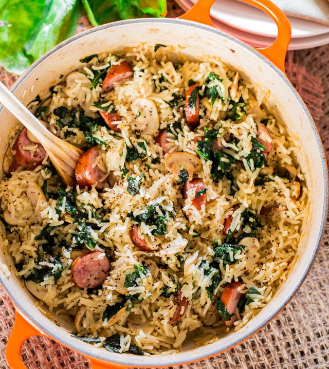 sausage-mushrooms-and-spinach-rice-1