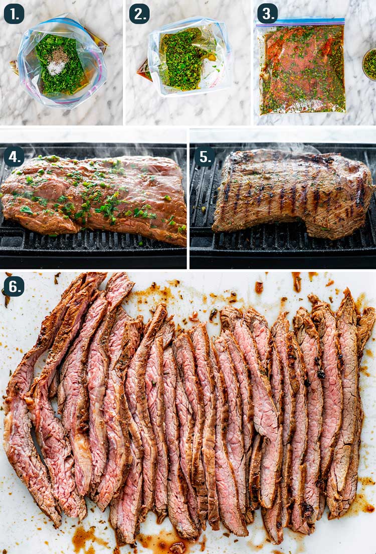 process shots showing how to make carne asada