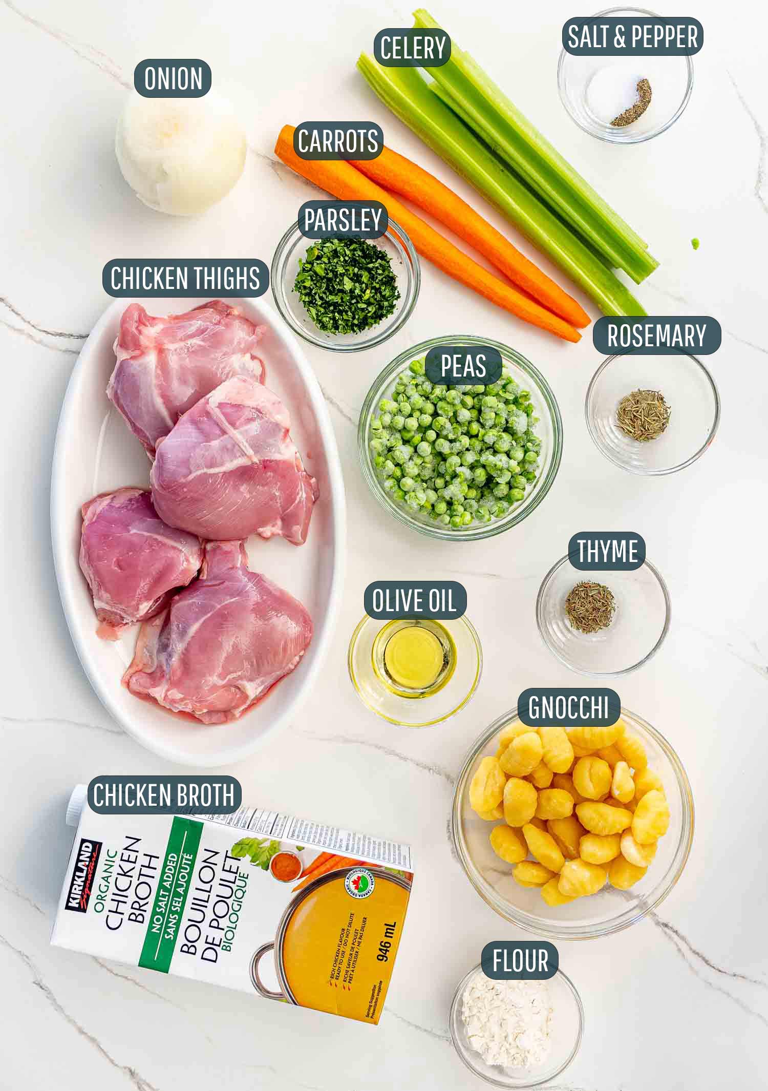 ingredients needed to make chicken gnocchi soup.