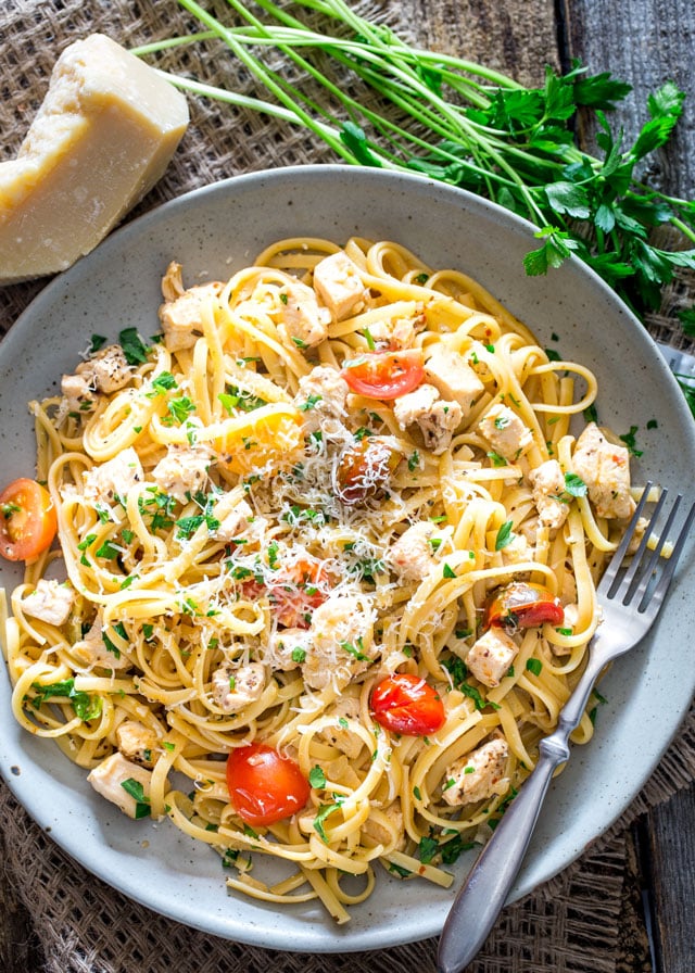 Jacked-Up Chicken Scampi with Linguine 