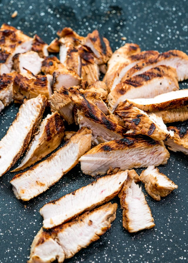 grilled turkey breast sliced on a plate