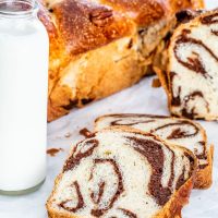 slices of walnut roll with a side of milk