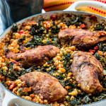 side view shot of moroccan chicken couscous in a pot