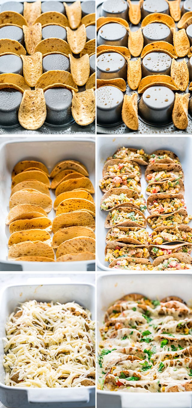 process shots of making mexican street corn salad mini tacos