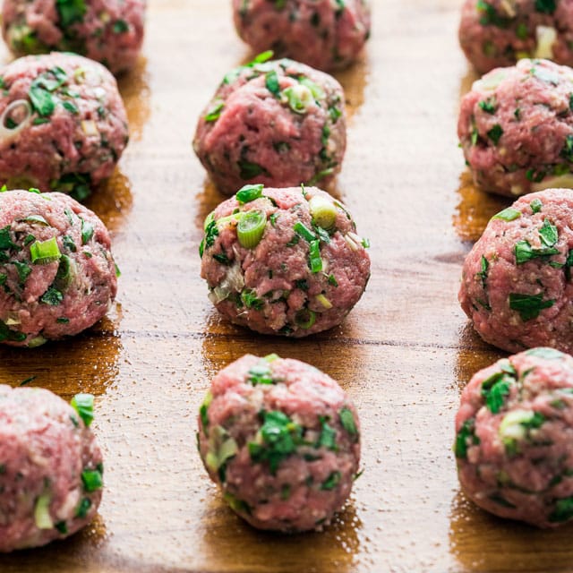 Freshly rolled Pomegranate Cocktail Meatballs 