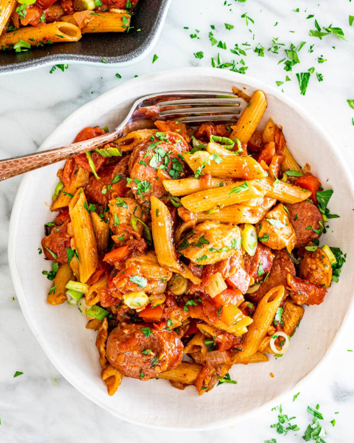 Chicken and Sausage Penne Jambalaya Jo Cooks