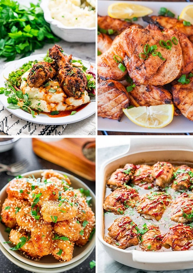 a collage of 4 oven baked chicken recipe pictures