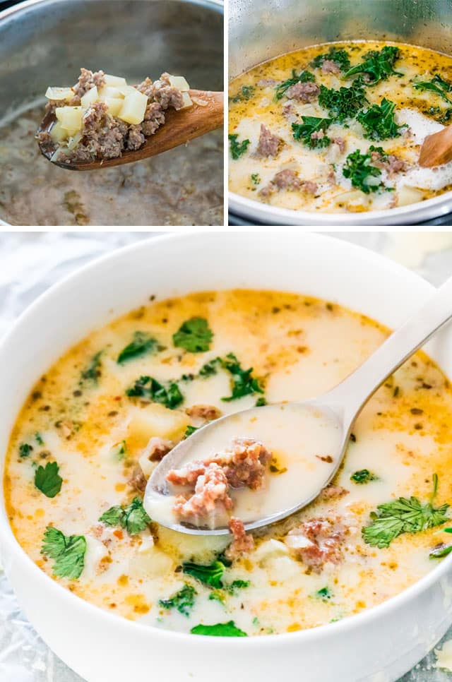 process shots of making instant pot zuppa toscana