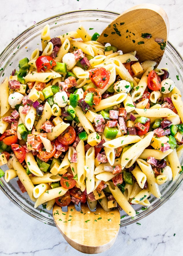 overhead shot of italian pasta salad