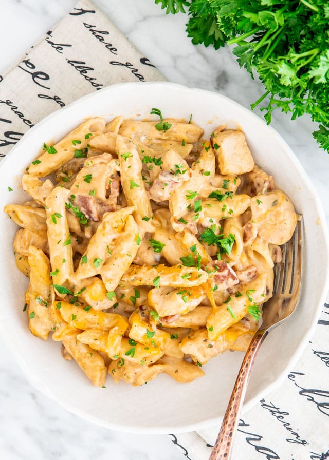 Crack Chicken Penne in a white plate