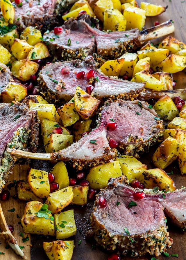 Herb Crusted Rack of Lamb with roasted potatoes