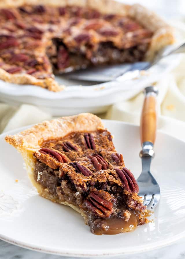 Pecan Pie slice on a white plate