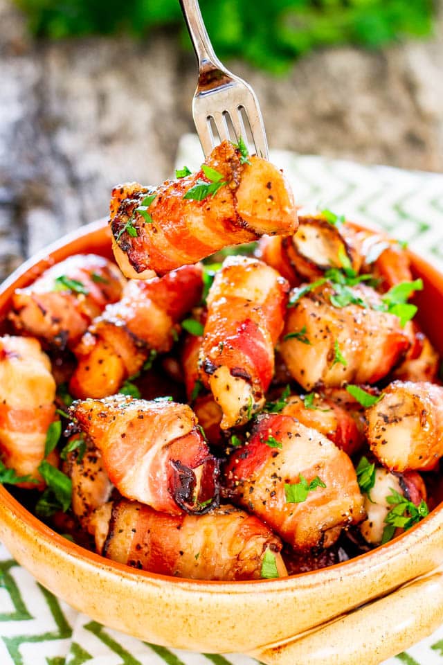 Bacon Wrapped Chicken Bites in a bowl