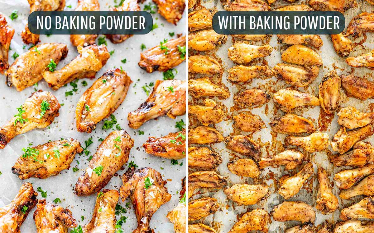 baked chicken wings one with baking powder one without.