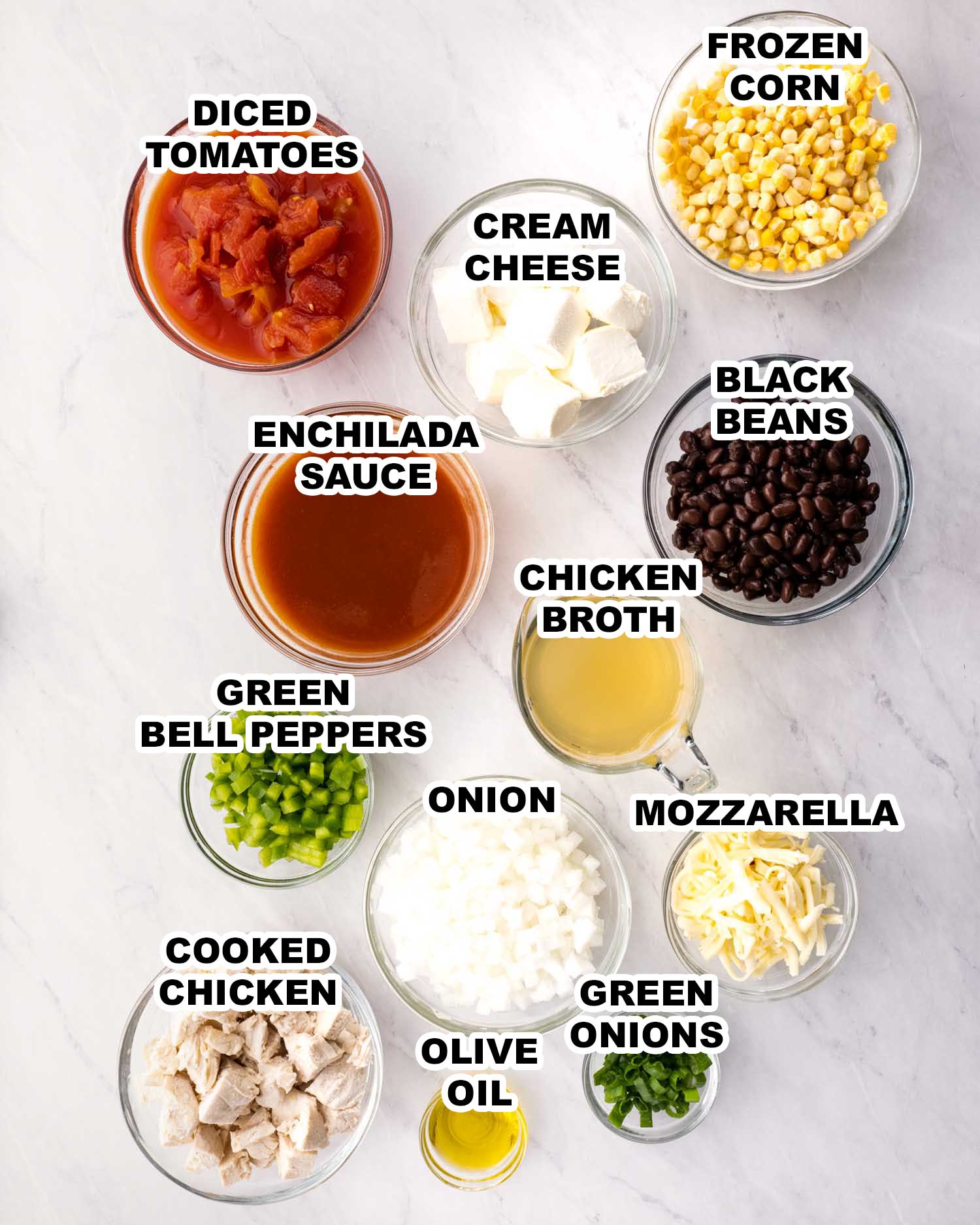 ingredients needed to make cheesy chicken enchilada soup.