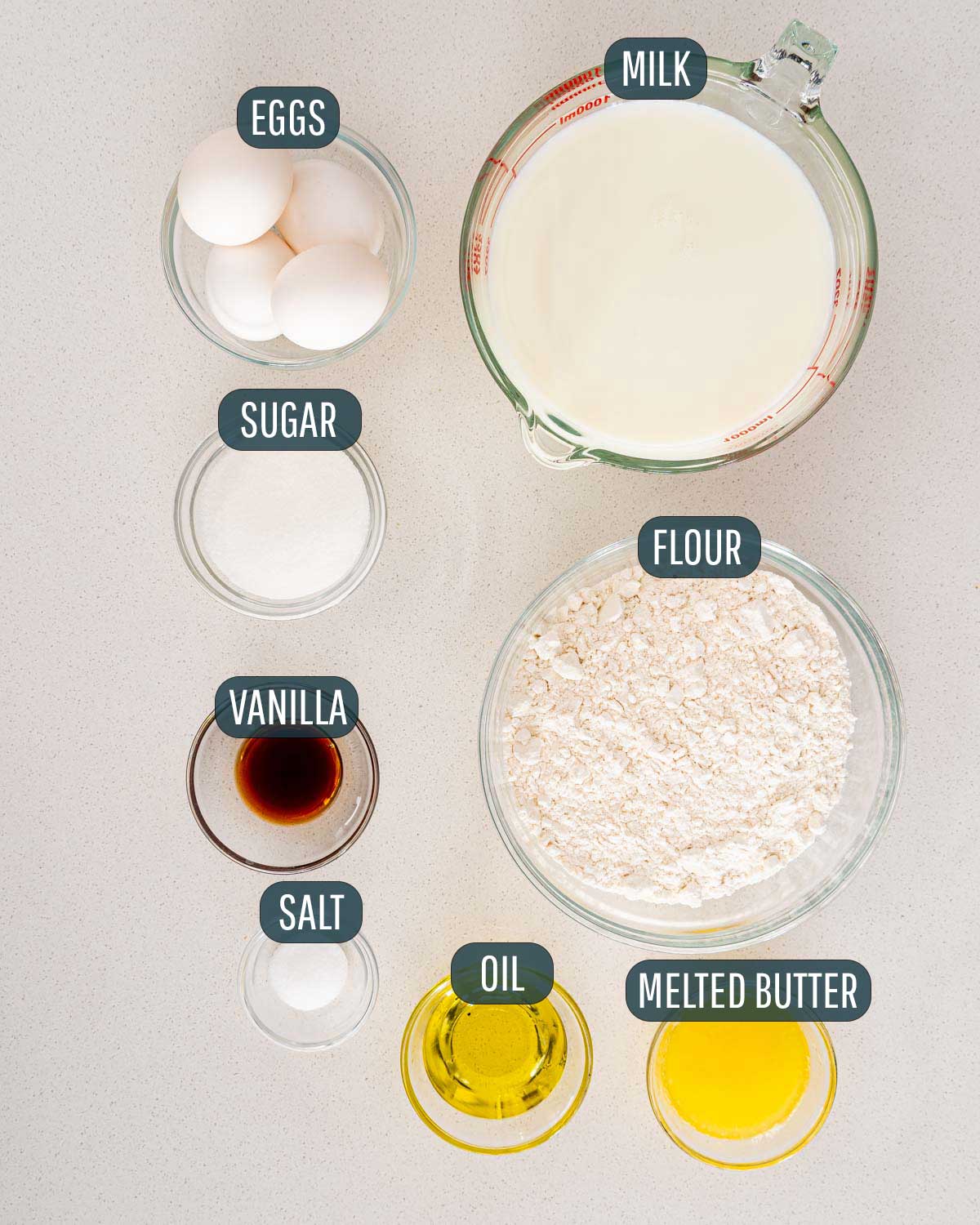 ingredients needed to make crepes.